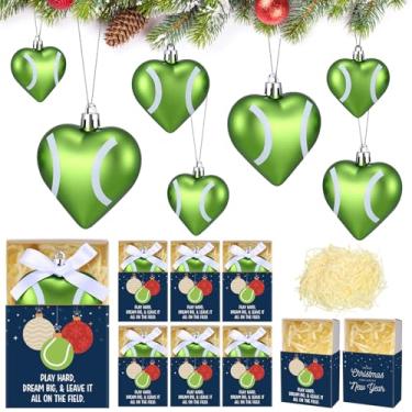 Imagem de Jenaai 12 conjuntos de enfeites de tênis de Natal de 6 cm para pendurar em árvore de Natal com caixa colorida, mini bola de tênis inspiradora, presentes para decoração de Natal, lembrancinhas de festa