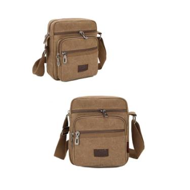 Imagem de Bolsa masculina de lona bolsa tiracolo pequena bolsa tiracolo bolsas de trabalho vintage multifuncional, Café, Medium