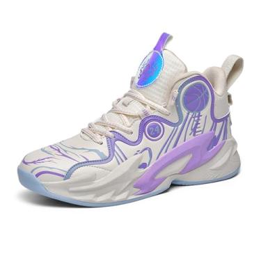 Imagem de didopery Tênis de basquete masculino com cadarço e cano alto, moderno, antiderrapante, para uso ao ar livre, amortecimento macio, para corrida, tênis, atlético, Bege, 37