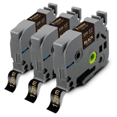 Imagem de Fita adesiva Pristar TZe-334 12 mm x 8 m dourada em preto, pacote com 