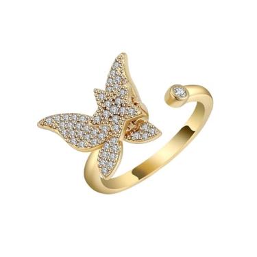 Imagem de Psiroy Anéis Fidget Anxiety para mulheres, anéis giratórios para alívio da ansiedade, estresse aberto, zircônia cúbica, giratória, anéis de borboleta ajustáveis