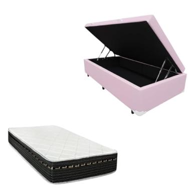 Imagem de Cama Box Baú Blindada com Colchão Eagle Molas Bonnel 22cm (CORINO ROSA, Solteiro)