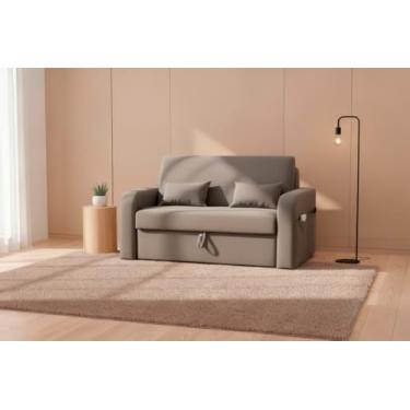Imagem de Sofá Cama Com Baú 2 Lugares 140cm Lady Day Retrátil Com Almofadas Veludo Premium Aconchegante (Cinza)