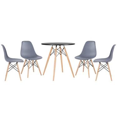 Imagem de Loft7, Kit - Mesa redonda Eames 70 cm preto + 4 cadeiras Eiffel Dsw Cinza escuro