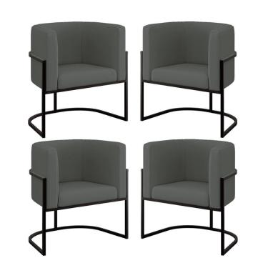 Imagem de Kit 04 Poltronas Lua Sala Decorativa Base Ferro Black Veludo Cor:cinza Cinza
