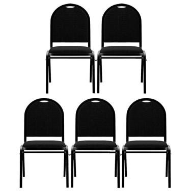 Imagem de Kit 5 Cadeiras Hoteleiras Auditório Empilhável Linho M23 Preto - Mpozenato