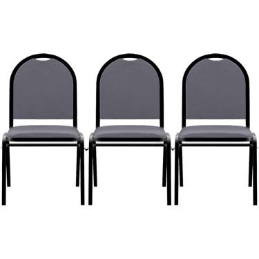 Imagem de Kit 3 Cadeiras Hoteleiras Auditório Empilhável Sintético M23 Cinza - Mpozenato