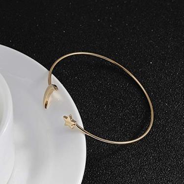 Imagem de AYNEFY Pulseira Banhada por Cobre, Decoração da Lua e Estrela, Pulseira Aberta para Mulheres, Material de Cobre Durável, Estilo único, Ajuste Ajustável (Ouro)