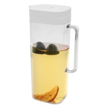 Imagem de Jarra de água para porta de geladeira, jarra de suco de plástico de grande capacidade de 2 L, resistente ao calor, com tampa flip superior, lavável na lava-louças, para suco de leite frio (branco)