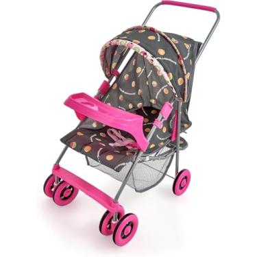 Imagem de Milano Carrinho para Bonecas, Cinza e Rosa, Capota Reclinável, Cinto de Segurança, Rodas Direcionáveis, 73 x 62 x 36 cm