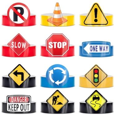 Imagem de Yuminefeety 48 Pcs Halloween Traffic Signal Signs Hat Construction Sign Paper Caps Construction Birthday Party Supplies for Halloween Traffic Signs Cosplay Costume Accessories Early Education Props