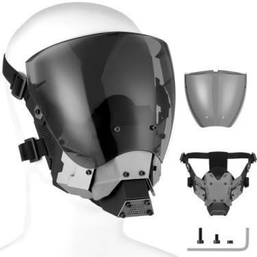 Imagem de Punk Cosplay Mask With Detachable Cleat Lens For Men, Adjustable Straps, & Breathable Full Face Cyberpunk Mask Set For Halloween, Costume Parties