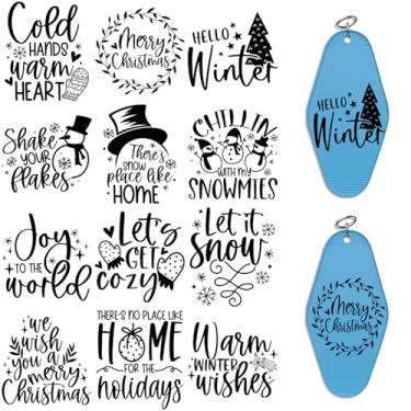 Imagem de Adesivos de Natal UV DTF - 24 folhas pretas citações de Natal adesivos de transferência fria para chaveiros de motel, envoltórios Uvdtf DIY para chaveiro de hotel em branco, esfregar à prova d'água