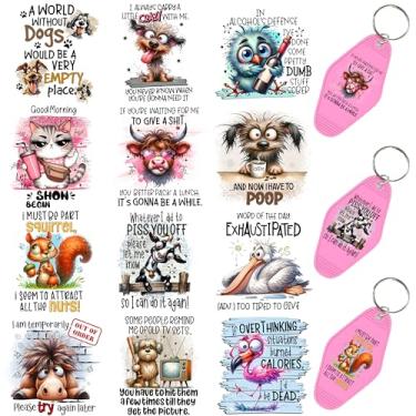 Imagem de 60 peças de papéis de transferência de chaveiro UV DTF - Decalques de vinil para chaves e etiquetas de bagagem, desenhos engraçados com revestimento resistente a arranhões, papéis de transferência