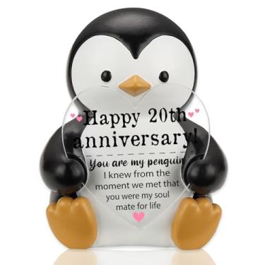 Imagem de VYNWPDFLI Presente de resina de pinguim de aniversário de 20 anos, lembrança apreciada para a esposa, presente memorial ideal para celebrar o vigésimo ano juntos, decoração de pinguim amoroso para