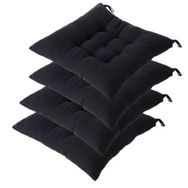 Imagem de Almofadas de cadeira quadradas macias, 4 peças, para cadeiras de jantar de cozinha, com alças antiderrapantes, acolchoamento espesso extra confortável, preto