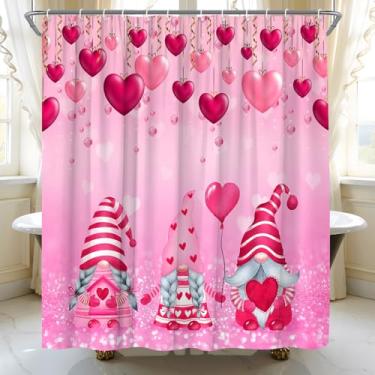 Imagem de STKKST Cortina de chuveiro para dia dos namorados, linda, romântica, gnomo, amor, coração, tecido doce, conjunto de decoração de banheiro, 1,78 x 1,78 m