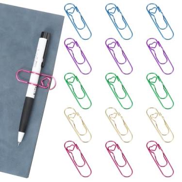 Imagem de Ouligay 15 peças de clipe de metal para notebook, clipe de papel colorido, suporte de caneta para cadernos, livros, diários e planejadores, material de escritório escolar