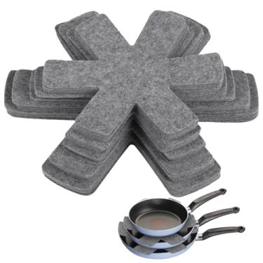 Imagem de 40 protetores de panela de feltro para panelas de 25 a 38 cm, almofadas divisórias empilháveis, isolamento térmico antiarranhões, separadores de feltro cinza para panelas e frigideiras