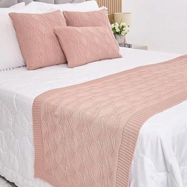 Imagem de Manta Casal, Peseira, Kit Peseira Manta Tricot Cama Casa + 3 Capas Almofadas(Rosé,Casal)