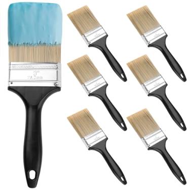 Imagem de 6 pincéis planos de 7,6 cm, conjunto de pincéis planos profissionais com cabo de plástico preto tratado, ferramentas de pintura DIY multiuso para paredes, móveis, cercas, deck e pintura de acabamento