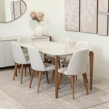 Imagem de Conjunto de Jantar Mesa Retangular com Vidro Donatella com 6 Cadeiras New Drop - Natural c/ Off White