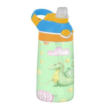 Imagem de SEHANY Garrafa de água infantil engraçada de dinossauro, durável Tritan livre de BPA, copo de água de plástico transparente para crianças pequenas, garrafas de água esportivas de boca de pato à prova