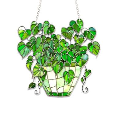 Imagem de Monstera Plant Suncatcher estilo vitral - 15 cm pendurado em acrílico para janela - Colorido verde Monstera Leaf Light Catcher Decor para casa ou jardim - Ornamento plano 2D presente para amigos e