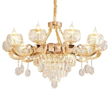 Imagem de Luminária pendente de cristal em estilo europeu para sala de estar, com um toque sofisticado, leve e luxuosa, luminária pendente grande, construção própria, andar intermediário, hall de entr