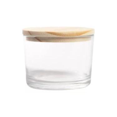 Imagem de Kit 40 Potes Vidro Patê 156ml Com Tampa De Madeira para Velas - Embale