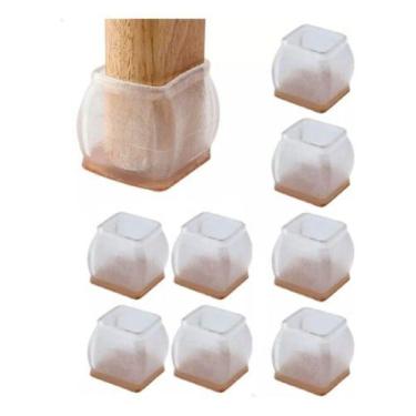 Imagem de 8 Protetores Cadeira Quadrado 3,5 X 3,5cm Silicone Feltro Quadrado - N