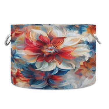 Imagem de WELLDAY Cesta de corda de algodão flores abstratas cesta de lavanderia de bebê para sala de estar, lavanderia, berçário, travesseiros, decoração de casa