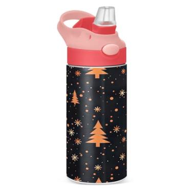 Imagem de YETTASBIN Garrafa de água de árvore de Natal para crianças, 340 g, à prova de vazamento, parede dupla, isolada, copo de viagem com tampa de canudo para meninas, meninos e crianças