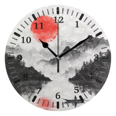 Imagem de CEBUGI 1 pintura a tinta chinesa, 1 relógio de parede operado por bateria, relógios de parede silenciosos sem tique-taque para cozinha, banheiro, quarto, escritório, decoração 25,4 cm