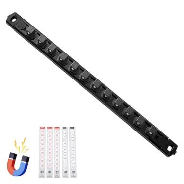 Imagem de Reniteco Organizador de soquete magnético, trilho de soquetes ABS de 1/5.1 cm, suporte de soquetes resistentes, kit de rack de soquete de 1/2 polegada x 14 clipes