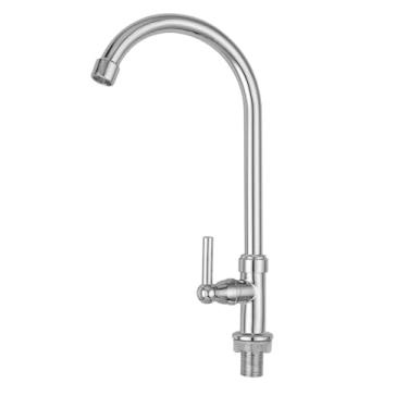 Imagem de Torneira de Bancada para Cozinha, Cromada, Bica Alta Curva, Giratória 360 Graus, Água Fria, Montagem em Bancada