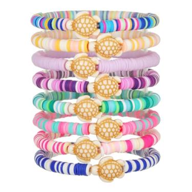 Imagem de LXSSLY Conjunto de 12 pulseiras da amizade para mulheres, heishi, surfista, colorido, borboleta, contas de argila, pulseiras elásticas para mulheres, 7 in, Sem Pedra Preciosa