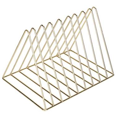 Imagem de Ymiko Organizador de Mesa de Metal Triângulo Dourado Documento Carta Arquivo Classificador para Livros e Revistas