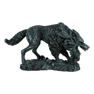 Imagem de Ebros Gift Estátua Fenrir da mitologia nórdica viking com acabamento de pedra sintética, 21 cm L Vánagandr Estatueta de lobo gigante Poético Edda Son of Loki Pai dos Lobos Odin Nemesis