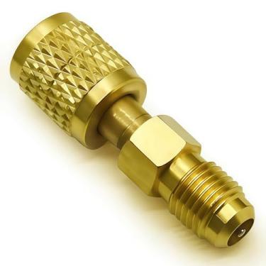 Imagem de Adaptador de refrigerante para R32 R454B, encaixe de latão, conector de calibre, fêmea de 1/4 polegada para rosca reversa macho de 1/4 polegada, conector de alça antiderrapante para sistemas divididos
