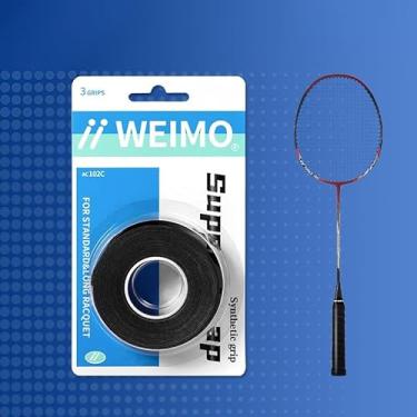 Imagem de 3 tiras/rolo fita de aderência para raquete de tênis ao redor da alça com alça antiderrapante alça de couro badminton borracha de mão (preto)