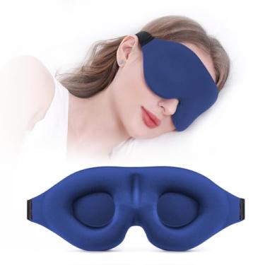 Imagem de Máscara de dormir para dormir de lado, máscara para dormir com bloqueio de luz para mulheres e homens, copo contornado em 3D, venda noturna, cobertura para olhos com alça ajustável para viagens, azul