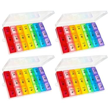 Imagem de Acquwistach Organizador semanal de comprimidos de 4 peças, 3 vezes ao dia, caixa de comprimidos à prova de umidade de 7 dias com 21 compartimentos, recipiente portátil de viagem para vitaminas e