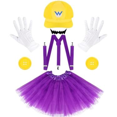 Imagem de Acessórios para fantasias de Halloween para adultos e mulheres, conjunto de acessórios para fantasia de Halloween 2025 com chapéus, saias de tule, botões, suspensórios, luvas, barba para meninas