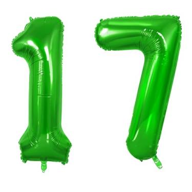 Imagem de Balões número 17 para decorações de festa de aniversário de 17 anos, 0 a 100 balões grandes nº 17 para meninas, meninos e filhas, balão de hélio verde fruta de 101 cm para decorações de aniversário de