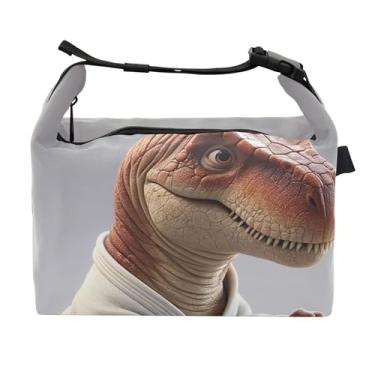 Imagem de TSENQUE Lancheira divertida de karatê de dinossauro personalizada para mulheres, lancheira com estampa de animais para trabalho, bolsa térmica para adultos