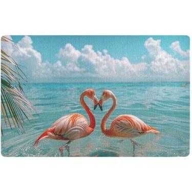 Imagem de TSENQUE Tapete de porta personalizado flamingos oceano praia Halloween tapete de porta impermeável, tapete de exterior absorvente lavável tapetes de entrada para dentro de casa 81,3 cm x 50,8 cm