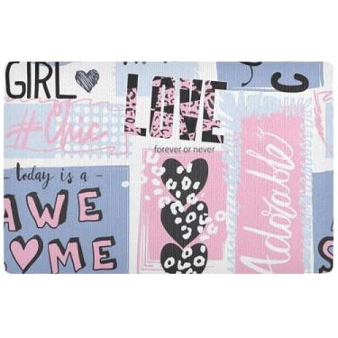 Imagem de TSENQUE Tapete de porta fofo com slogan de amor, coração, dia dos namorados, tapete de entrada para ambientes internos, externos, tapetes internos para entrada de casa 81 x 50 cm