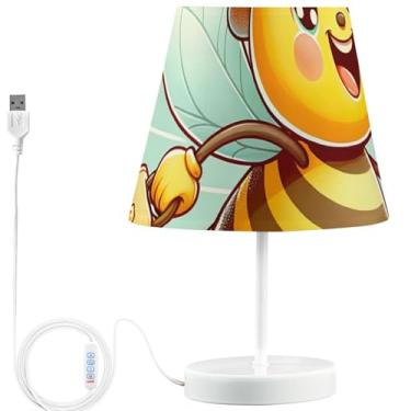 Imagem de TSENQUE Candeeiro de mesa lateral floral de abelha fofa personalizada luminária de cabeceira LED recarregável por USB lâmpada quente que muda de cor única