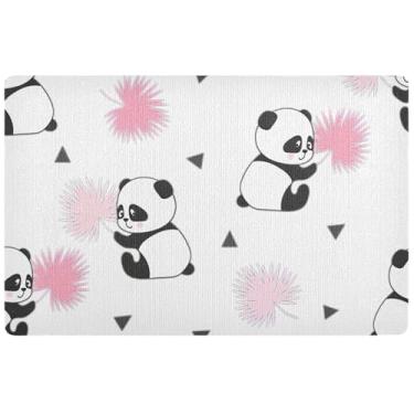 Imagem de TSENQUE Tapete personalizado de urso panda preto branco outono bonito tapete de sapato impermeável grande engraçado tapete de boas-vindas tapetes de entrada laváveis para dentro de casa 81,3 cm x 50,8